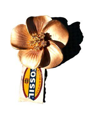 Fossil Gold-Tone Flower Brooch With Crystal Accents & Pin Clasp For Women